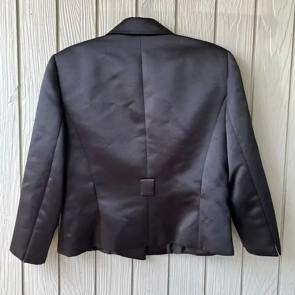 Tahari Arthur S. Levine Luxe Black Blazer Satin Finish Size 12 - Picture 8 of 9